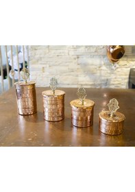 Resim Bakır Baharat Takımı 4 Lü Tırtıklı Model Parlak Bakır 