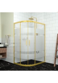 Resim Tekno Duş Gold Sirius 6mm Kumlamalı Cam Asimetrik Oval Duşakabin Beyaz - Şeffaf 