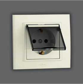 Resim Ovivo Mina Beyaz Kapaklı Topraklı Priz Çerçeveli 