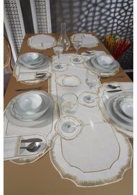 Resim Aslı Keten Nakışlı Amerikan Servis Takımı 19 Parça Gold Gold 