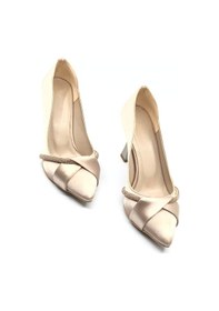 Resim Feles Kadeh Topuk Saten Şerit Taşlı Stiletto Kadın Topuklu Ayakkabı Ten 