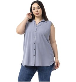 Resim Büyük Beden Sırtta Plikaşe Detaylı Kolsuz Gri Gömlek Gri 