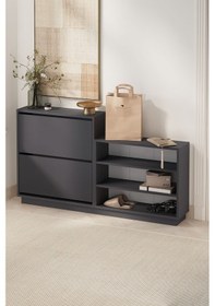 Resim Düşer Kapak Ayakkabılık 2 Kapaklı 5 Bölmeli Kayar Raflı Ayakkabılık Serap Antrasit Antrasit 