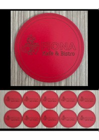 Resim 10'lu Kişiye / Şirkete Özel Logolu Bardak Altlığı Seti Lazer Kesim Kurumsal Hediye 9 Cm Kırmızı 