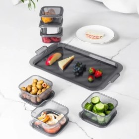 Resim Aesco 2043 Tepsili Kahvaltılık Kapaklı Kahvaltılık 6 Bölmeli Sızdırmaz Kapaklı Bölmeli Füme 