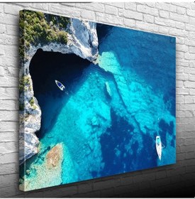 Resim Turkuaz Sularda Mağaraya Giren Tekne Kanvas Tablo 50 X 70 