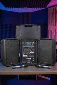 Resim Hepa-Merz Potent Kompakt Portatif Ses Sistemi Mixer Çift Hoparlör ve Çift Mikrofon 1000W 