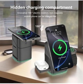 Resim Sunshine022 Siyah 3ü1 Arada Dönen Kablosuz Şarj Cihazı Hızlı Telefon Saat Kulaklık Şarjı 