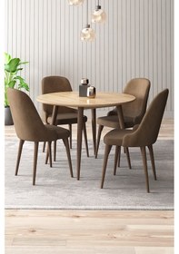 Resim Adel Serisi 90x90 Atlantik Çam Mdf Mutfak Masa Takımı 4 Adet Sandalye Kahverengi 