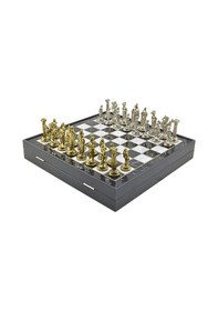 Resim Gifthome Büyük Boy Metal İngiliz Satranç Takımı Parlak Ve Mermer Desenli Sandıklı Mdf Tahtası 36x36x6 Cm. 