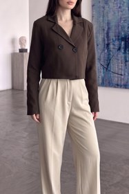 Resim Jaglion New Season Çift Düğme Detaylı Kadın Crop Blazer Ceket 
