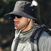 Resim Unisex Outdoor Balıkçı Şapkası UPF Geniş Kenar Ayarlanabilir İpli - Hafif Nefes Alabilen File Yürüyüş Kamp Plaj İçin - Siyah, Kamp Aksesuarları, Macera Ekipmanı, Dış Mekan Giyim, İnşaat 