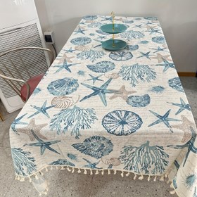 Resim Tekli Paket Dijital Baskı Okyanus Yaşamı Yosun, Salyangoz ve Denizyıldızı Desenli Çok Satan Masa Örtüsü 
