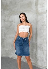 Resim HLT Jeans Açık Mavi Kadın Regular Fit Yüksek Bel Orta Boy Denim Kot Etek Alice-4003 Açık Mavi 