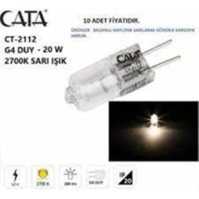 Resim Ledonline Cata 20 Adet 12V 20W G4 Halojen Ampul Sarı Renk Kapsül Ampül 20W 