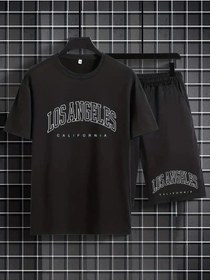 Resim Startmore Erkek Beyaz''los Angeles Baskılı'' Basic Oversize T-shirt- Şort Takım Strup0000000000015 Siyah 