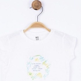 Resim Nk Kids Kız Bebek Time Yazılı Pamuklu Tshirt-11896 Ekru 