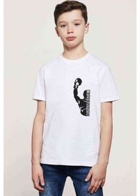 Resim Tshirthane Muhammed Ali Yumruk Baskılı Unisex Çocuk Beyaz T-Shirt 