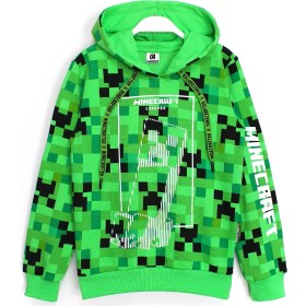 Resim Minecraft 360 Derece Minecraft Creeper Baskılı Kışlık Çocuk Kapşonlu Sweatshirt 8 - 13 Yaş Aralığı Yeşil 