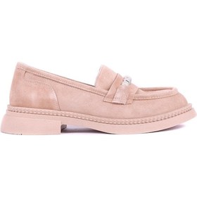 Resim Shoetyle - Hakiki Süet Deri Bej Rengi Kadın Loafer - 25101901-1401 Bej 