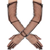 Resim Uzun Boy Likralı Siyah Yetişkin Mega Tül Eldiven 