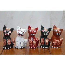 Resim Ahşap 5'li Kedi Seti Polos:9 