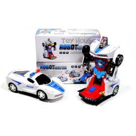 Resim Numaca Oyuncak Pilli Hareket Eden Robota Dönüşen Işıklı Sesli Polis Robot Arabası Otomatik Robota Dönüşen 