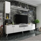 Resim MobilyaFırsat Ideal Tv Ünitesi Duvar Raf Ve Duvar Dolaplı Q7026-1 Beyaz 