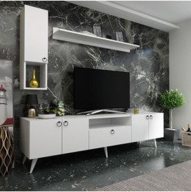 Resim MobilyaFırsat Ideal Tv Ünitesi Duvar Raf Ve Duvar Dolaplı Q7026-1 Beyaz 