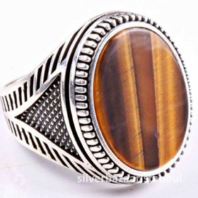Resim Tigers Eye Stone Jewelry Solid 925 Sterling Silver Men Ring - US: 11.5 / 66 mm / Turk: 26 