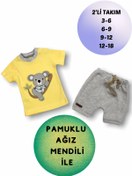 Resim Tomuycuk 2'li Sarı Erkek Bebek Çocuk Kısa Kol Şortlu Takım Yavru Koala 3-6-9-12-18 Ay Bebek Kıyafetleri Giyim 