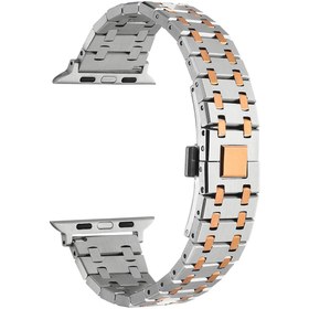 Resim Apple Watch 7 41mm Uyumlu Kordon Paslanmaz Metal Çift Renkli Zore KRD-83 Kayış Gümüş-Rosegold 