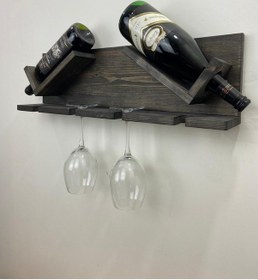 Resim Ahşap Şaraplık ve Kadeh Standı Siyah 