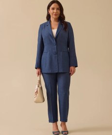 Resim Gala-xi Minimalist Yüksek Bel Regular Fit Keten Kadın Pantolon - Günlük - Mavi / 44 