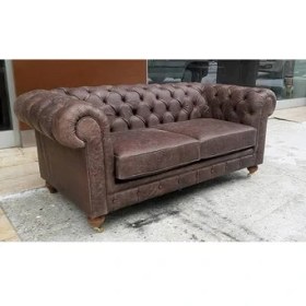 Resim Otelyx Dizayn Chesterfield Suni Deri Ikili Koltuk 