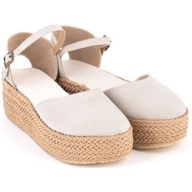 Resim Gerçek Elişi Platformlu Poli Taban Espadril Dolgu Topuk Keten Espadril Handmade Bej 