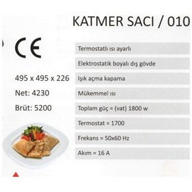 Resim Uğur Büyük Boy Elektrikli 1750 W Termostatlı Katmer - Gözleme – Yufka Sacı 