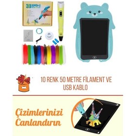 Resim Sarı 3D Kalem & Mavi Tavşan Grafik Panda Tablet Seti – 50 Metre Filament ve USB Kablo 
