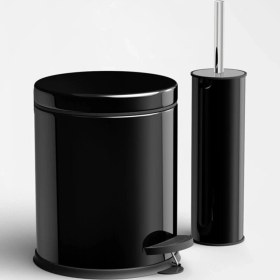 Resim Fixer365 Siyah Renkli Paslanmaz Pedallı 12 Lt Çöp Kovası - Klozet Fırçası 2'li Banyo Seti 