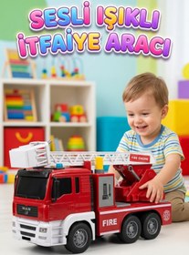 Resim Tıfıl Toys Sesli Işıklı Pilli Merdivenli Full Fonksiyon Su Püskürtme Oyuncak Eğitici İtfaiye Arabası 
