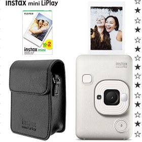 Resim Fujifilm Instax Mini LiPlay Hybrid Misty White Fotoğraf Makinesi 20'li Film ve Deri Kılıf Hediye Seti 