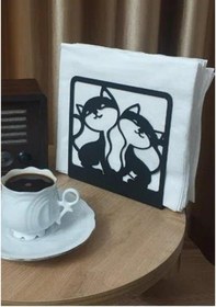 Resim Kedi Desenli Peçetelik Sofra Mutfak Peçetelik Siyah Siyah 