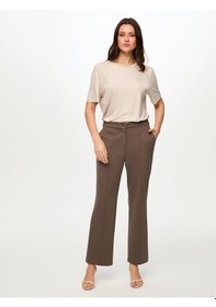 Resim Faik Sönmez Önü Dikiş Detaylı Wide Leg Fit Örme Pantolon S26pnt017 Us26pnt01731 Vizon 