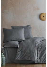Resim Nordqueen %100 Pamuk Çift Kişilik Düğmeli Nevresim Seti-Arsida V1 Gri 