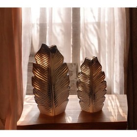 Resim 23cm Ve 19cmlik Kırılmaz Polyester,2 Lü Yaprak Desenli Biblo Vazo 