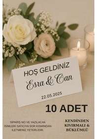 Resim Yatay Uzun 10 Adet Masa Kartı - Kıvrımlı - Nişan Masa Kartı - Düğün Masa Kartı - Nikah Masa Kartı 