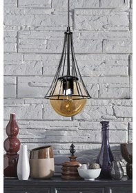 Resim Lapis Tekli Siyah-Bal Glop Camlı Avize 