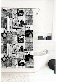 Resim Helsinki Duş Perdesi Siyah Beyaz 180x200 Siyah - Beyaz 