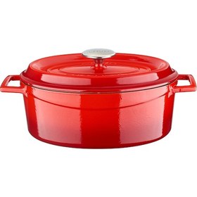 Resim Lava Döküm Oval Tencere 23x29 cm, İç Krem, Kırmızı 