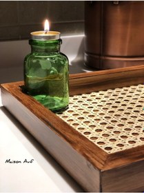 Resim Rattan Hazeran Tepsi Eskitme Model Dikdörtgen %100 Doğal Hazeran M017 